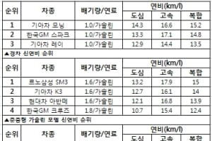 신연비 가장 우수한 국산차 뽑아보니…'확 바뀌었네'