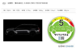 현대차 대형 SUV 팰리세이드, 연비·제원 공개